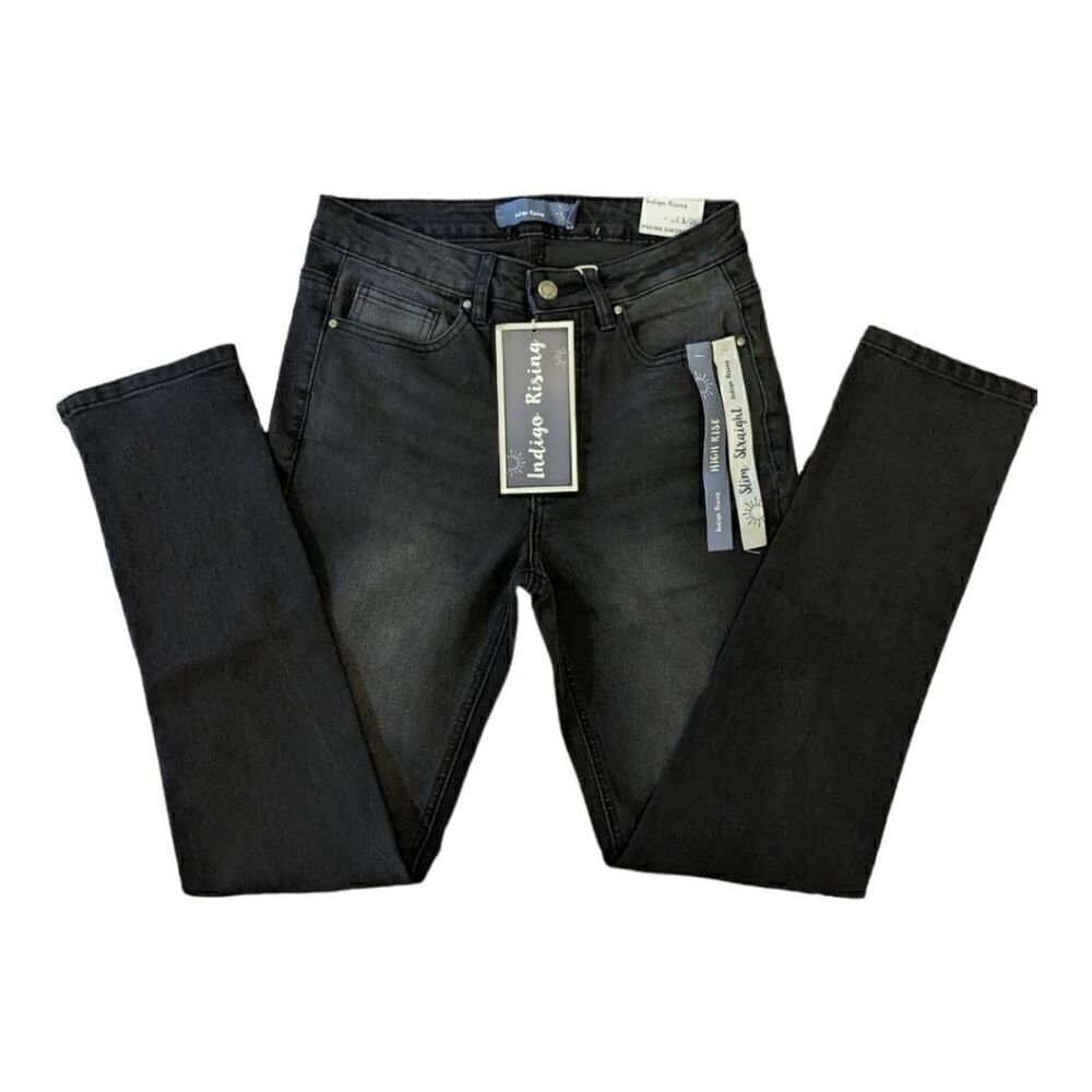 NWT Indigo Rising High Rise Slim Straight Black Jeans 3/26
